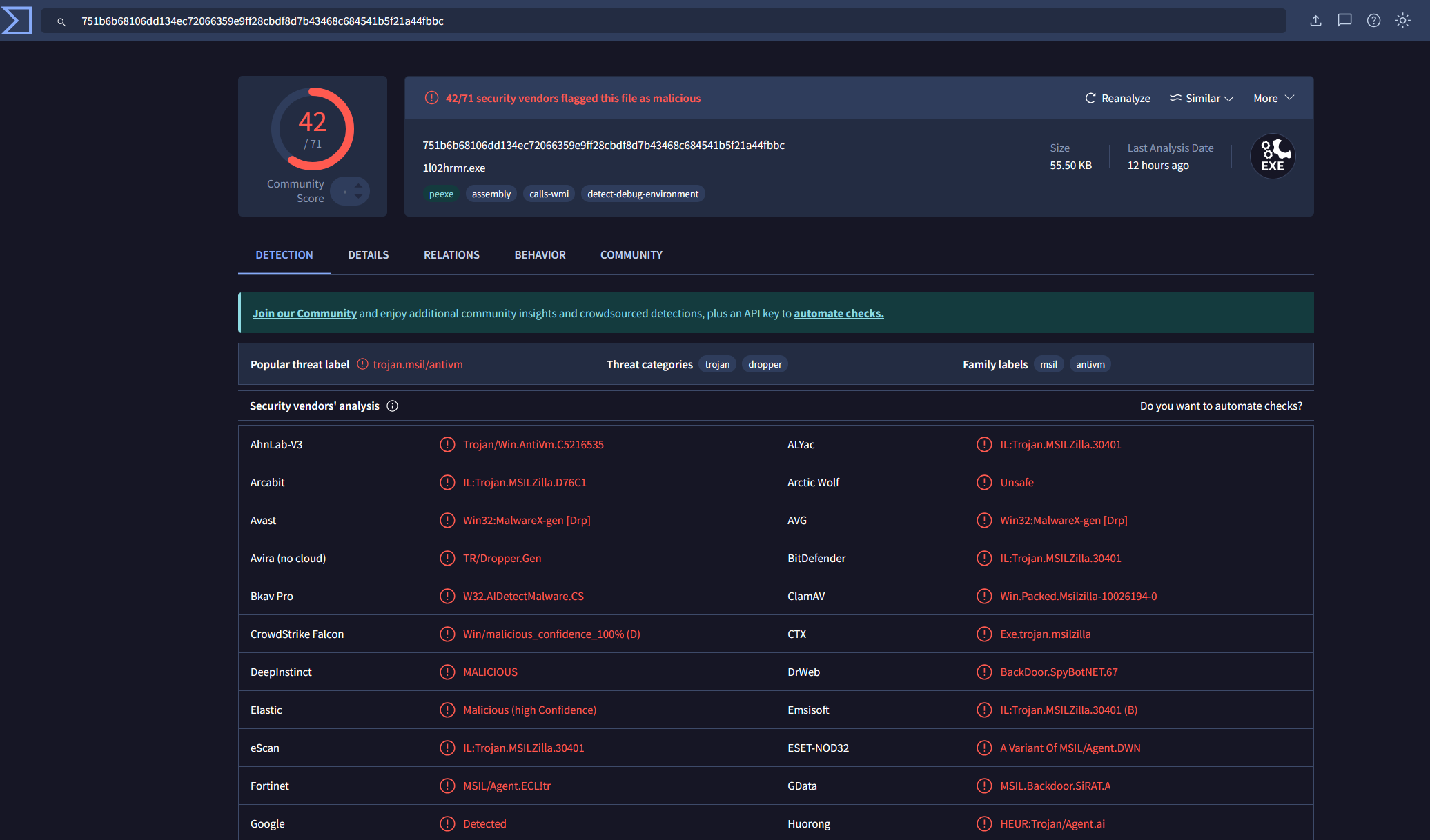 Fig 18: VirusTotal Results